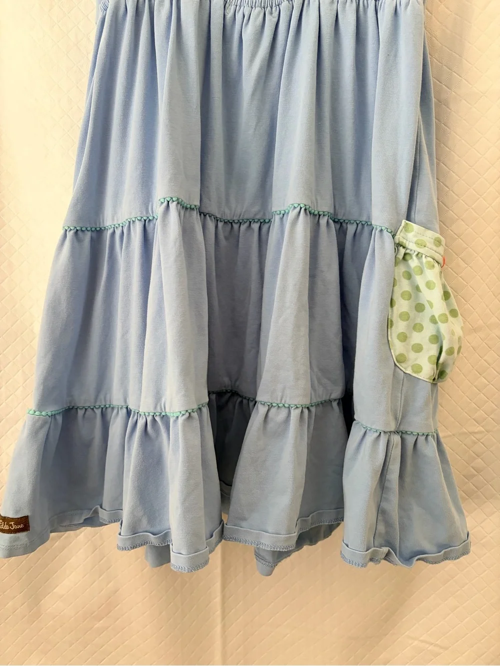 Matilda Jane Light Blue Tiered Dress with Mint Polka-Dot Pockets